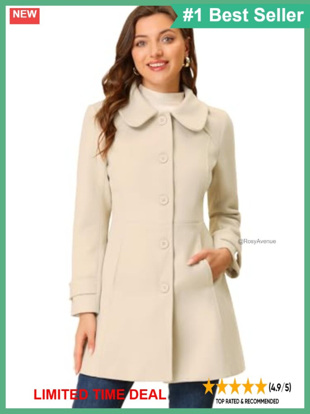 Elegant Peter Pan Collar Trench Coat Long Dressy Winter Overcoat